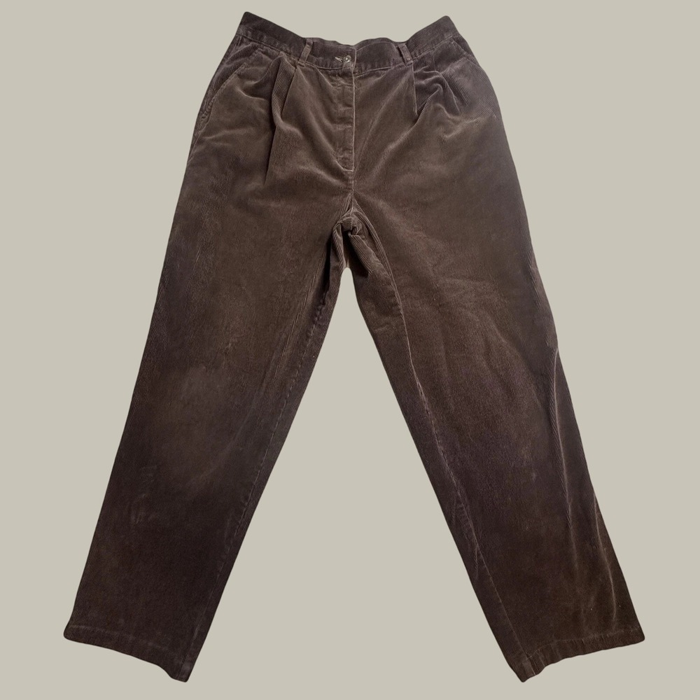 L.L.Bean Corduroy Pants Womens 12 M/Tall Pleated Straight Leg Brown 0 BML5